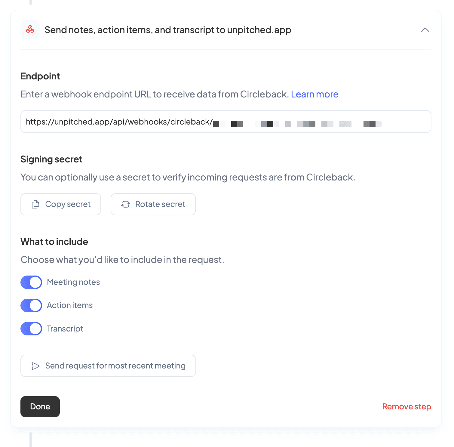 Circleback webhook configuration