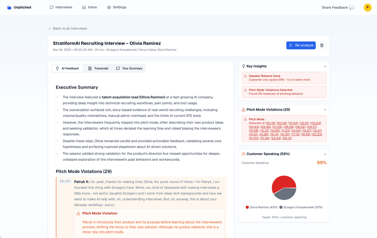 Unpitched App Interface